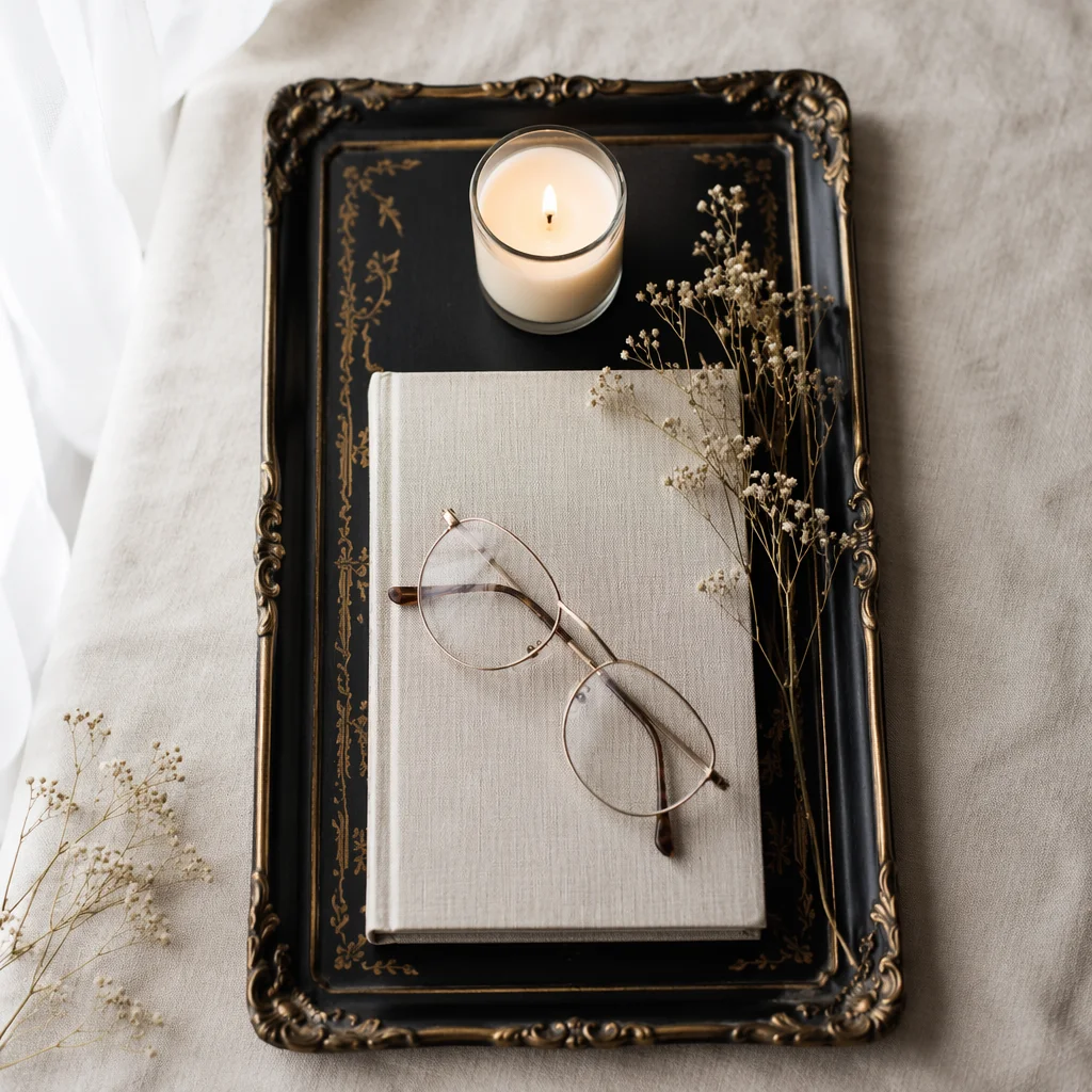 Elegant Candle Book and Glasses Tray