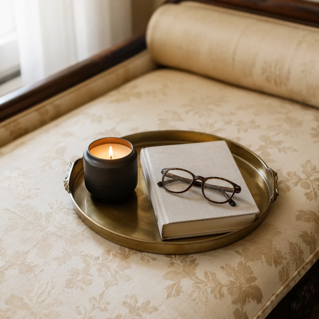 Cozy Candle Book and Glasses Tray