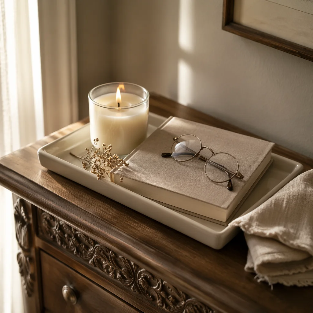 Cozy Candle Tray with Book and Glasses