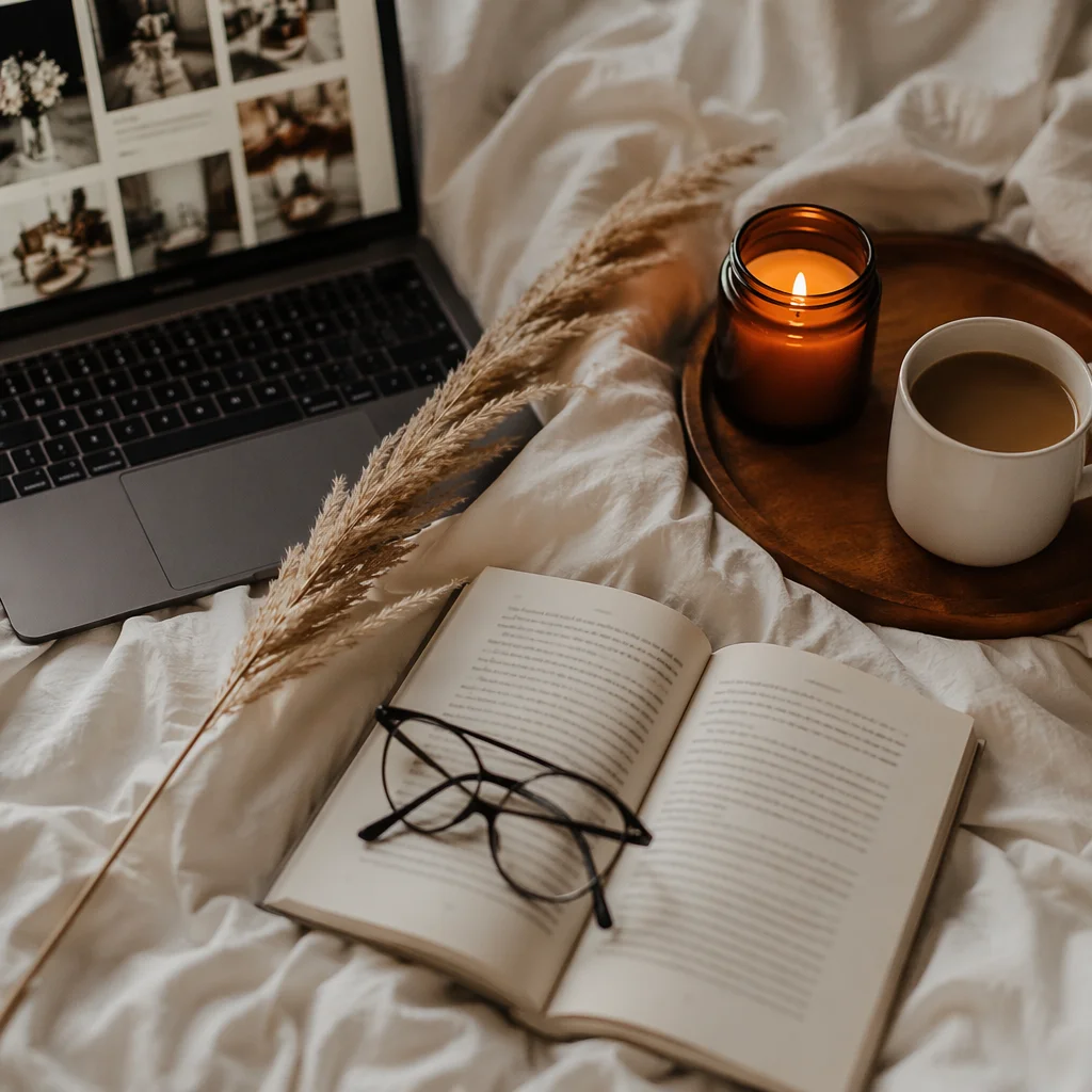 Cozy Reading Tray with Candle and Coffee
