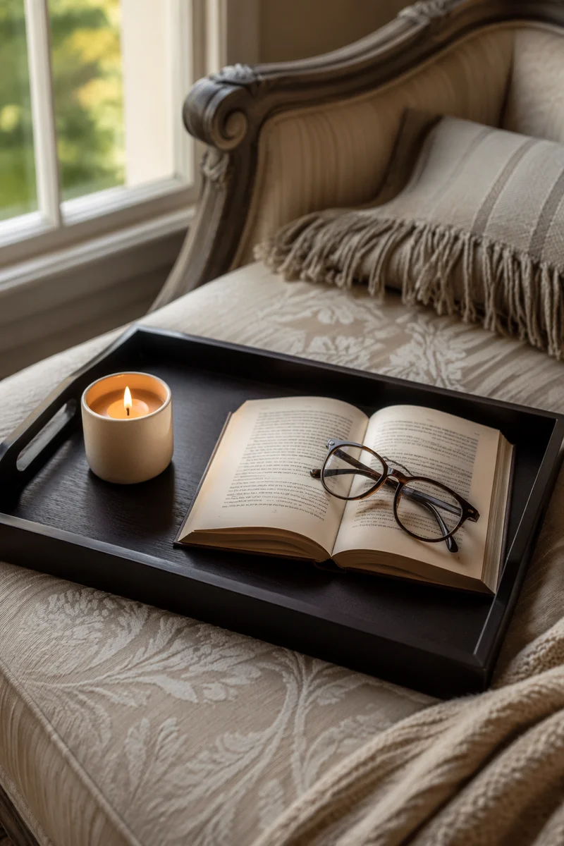 Cozy Candle Tray With Book and Glasses