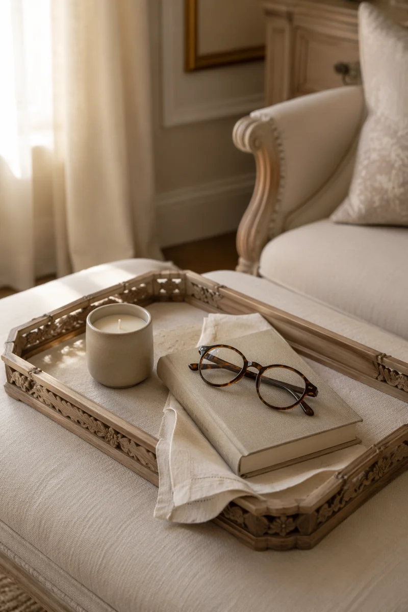Cozy Candle Tray with Book and Glasses