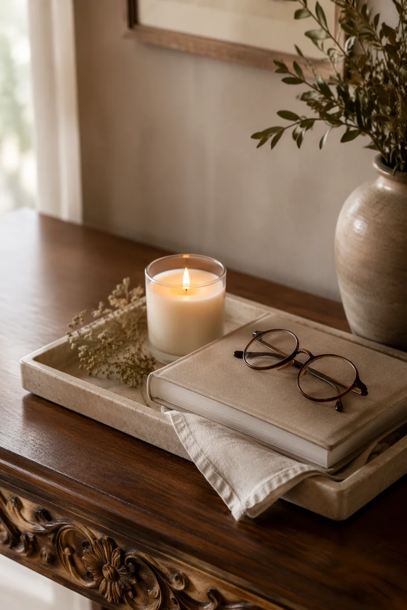 Cozy Candle Tray with Book and Glasses