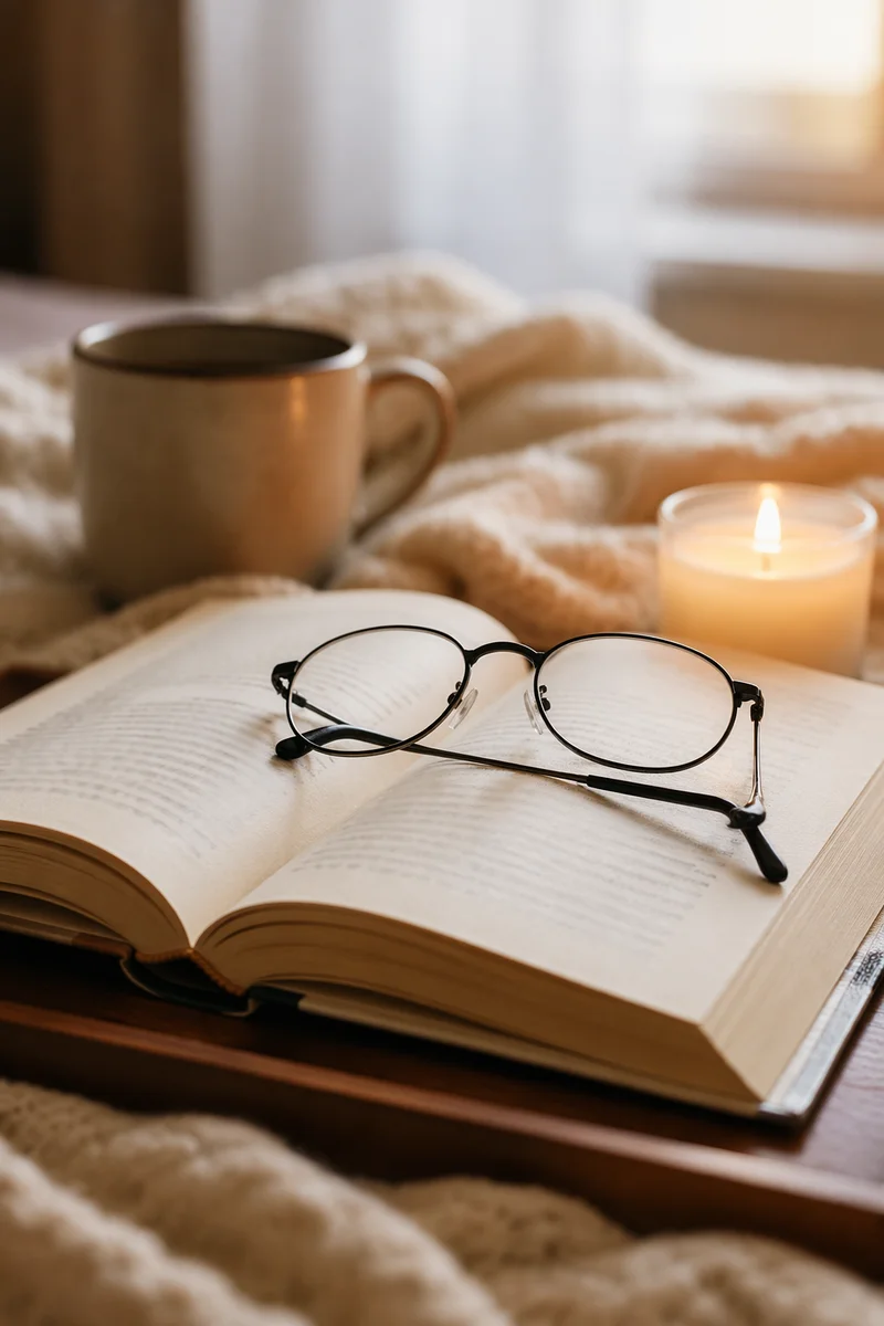 Cozy Candlelit Reading Tray With Glasses
