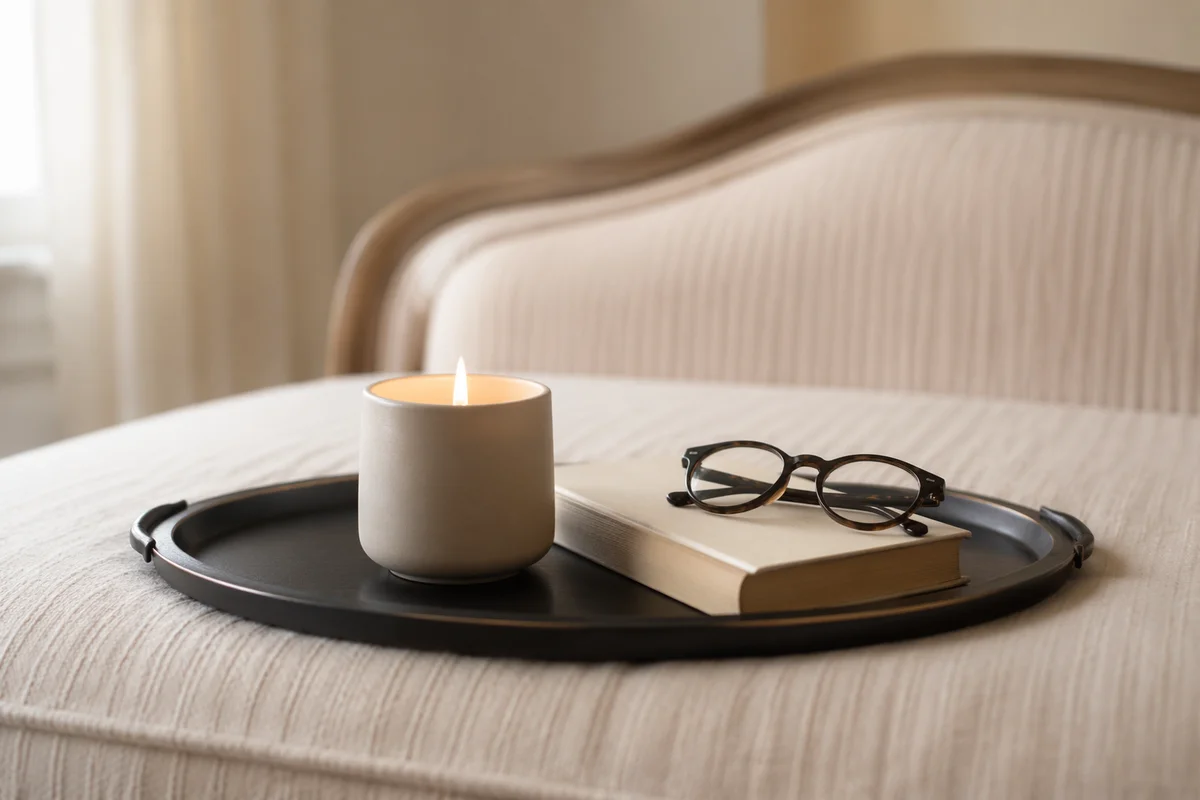 Cozy Tray With Candle Book and Glasses