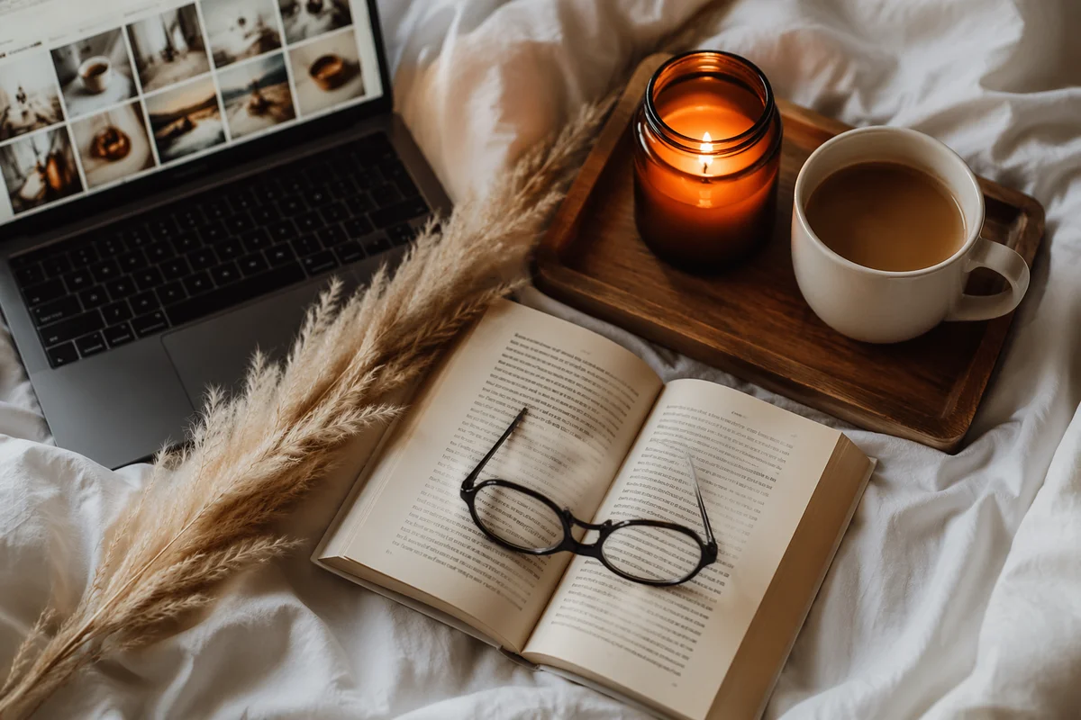 Cozy Reading Tray With Candle and Coffee
