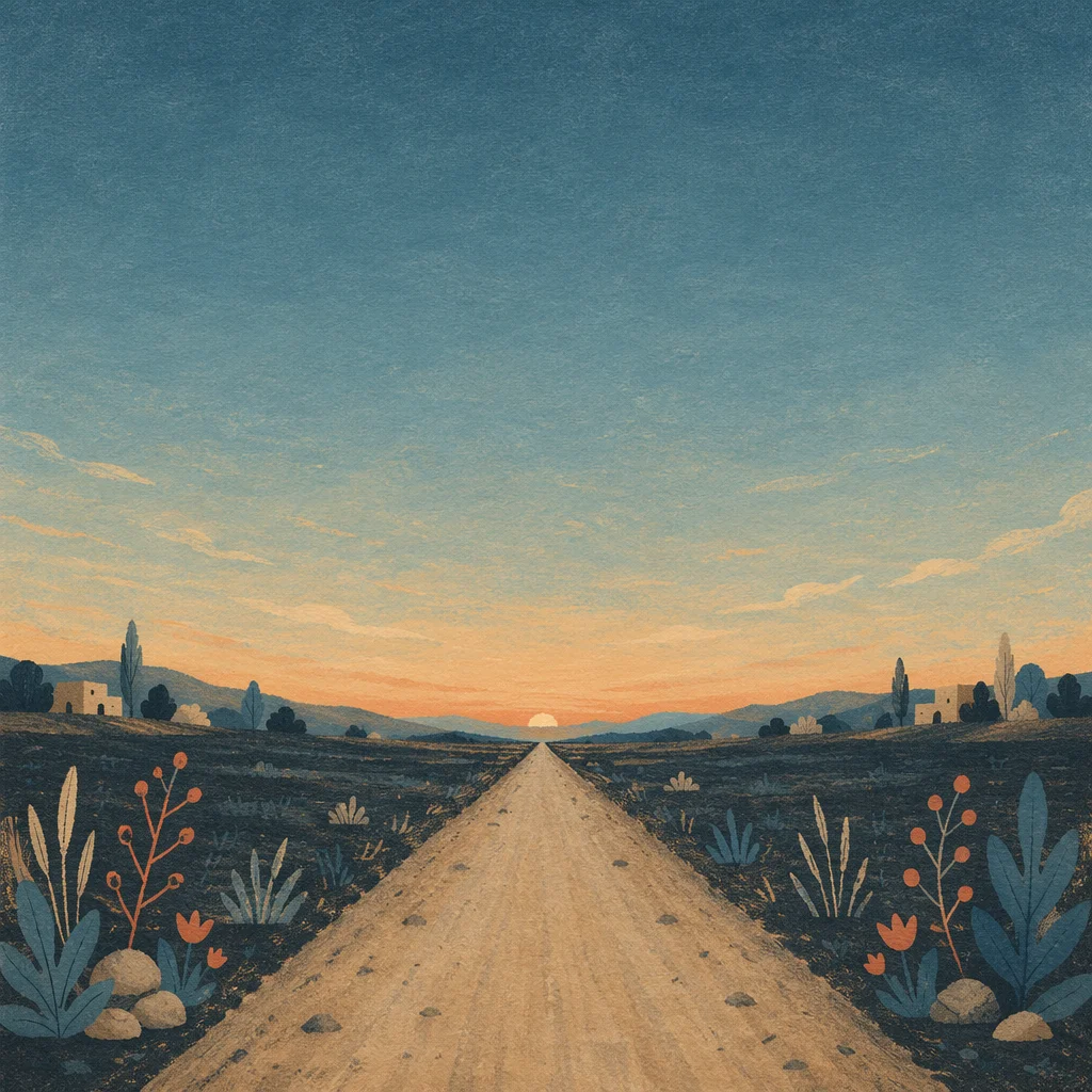 Quiet Sunrise Road With Vast Teal Sky