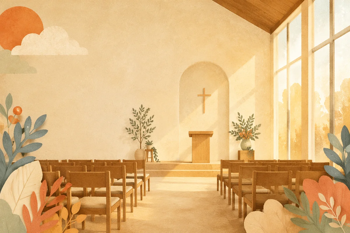 Empty Modern Chapel with Sunrise Light