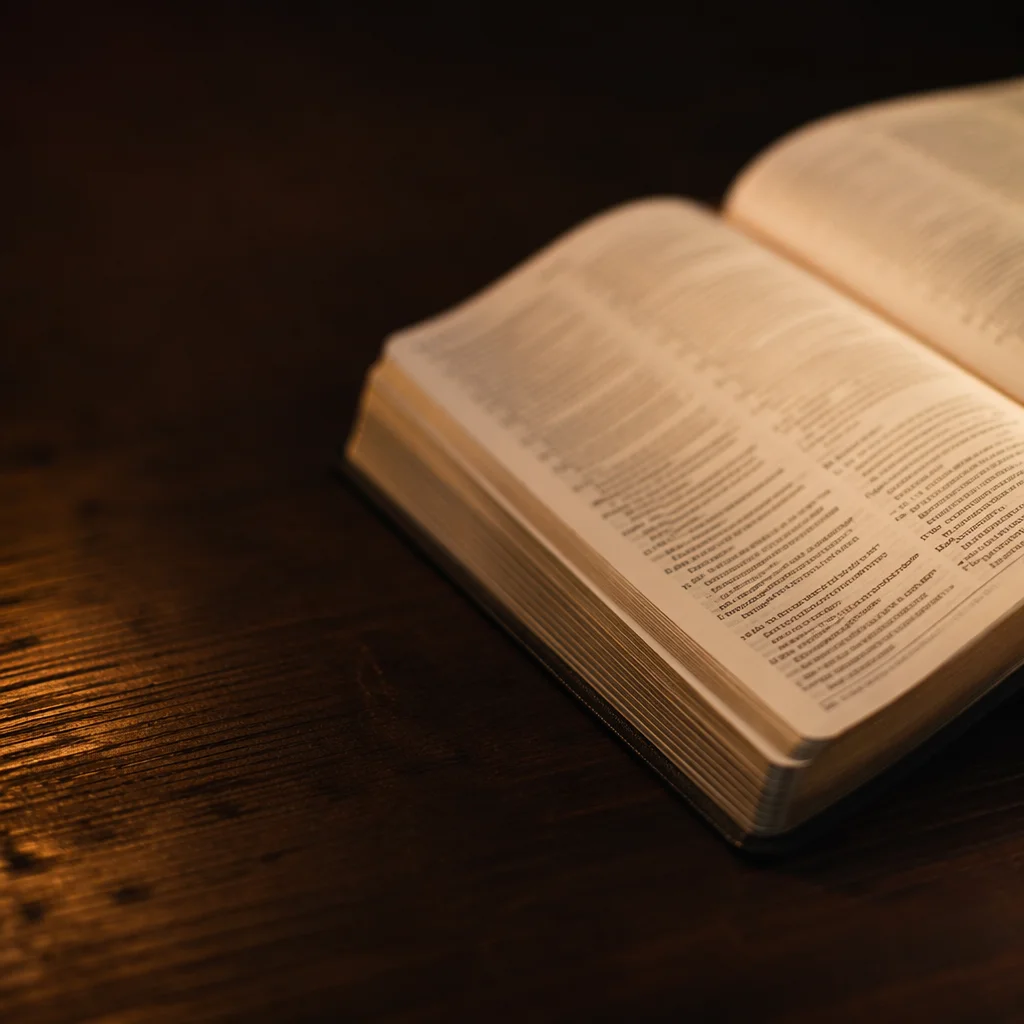 Open Book on Wooden Table Closeup
