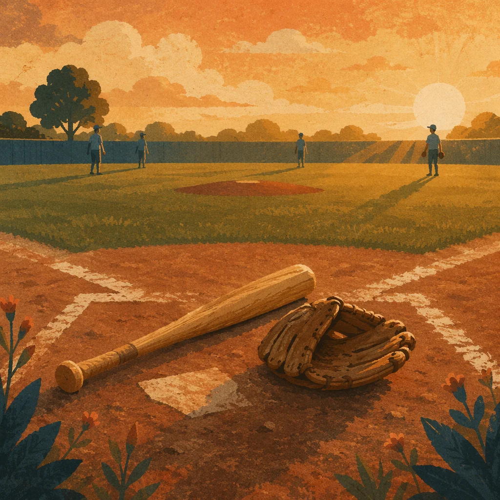 Golden Hour Baseball Glove and Bat