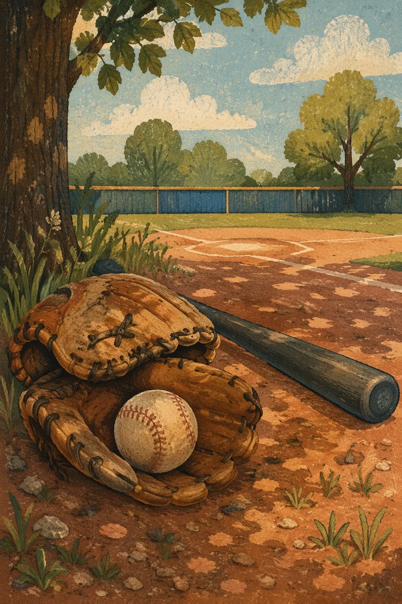 Nostalgic Baseball Gear on Field Diamond