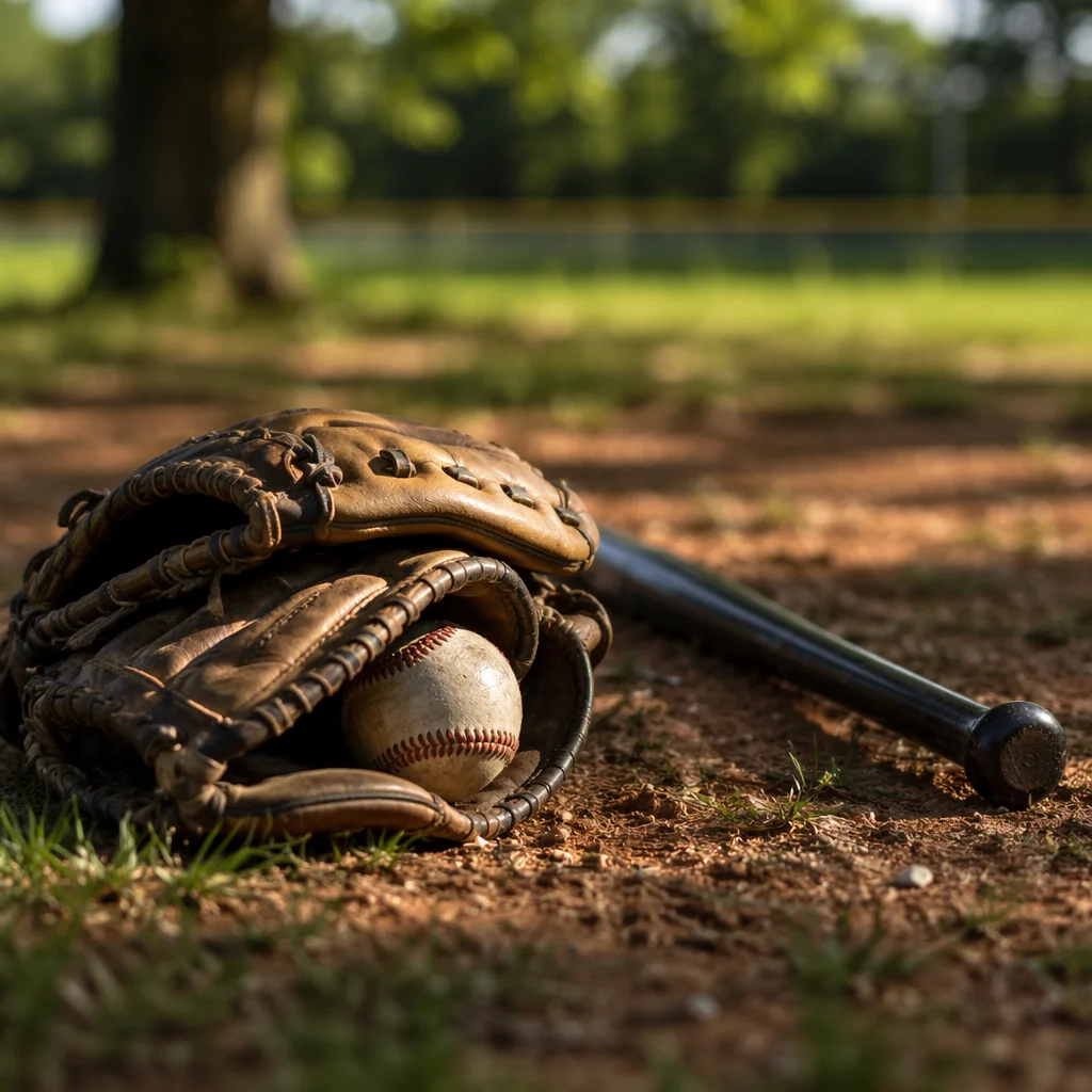 Nostalgic Baseball Gear on Field Diamond