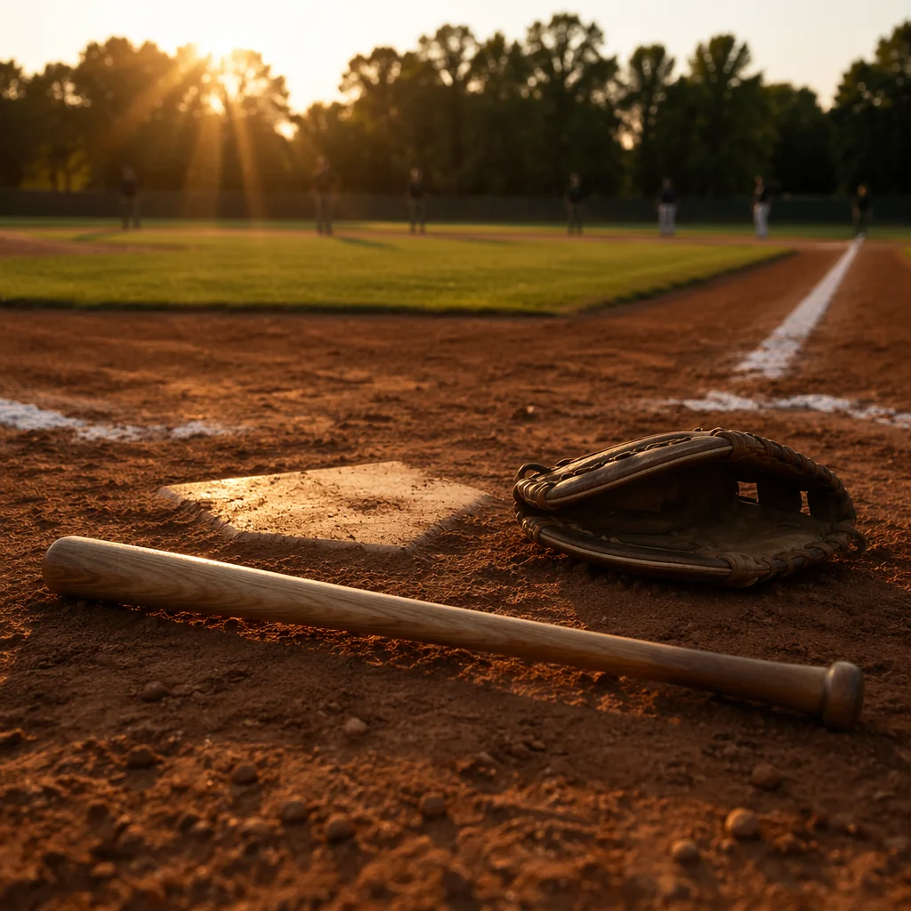 Golden Hour Baseball Glove and Bat