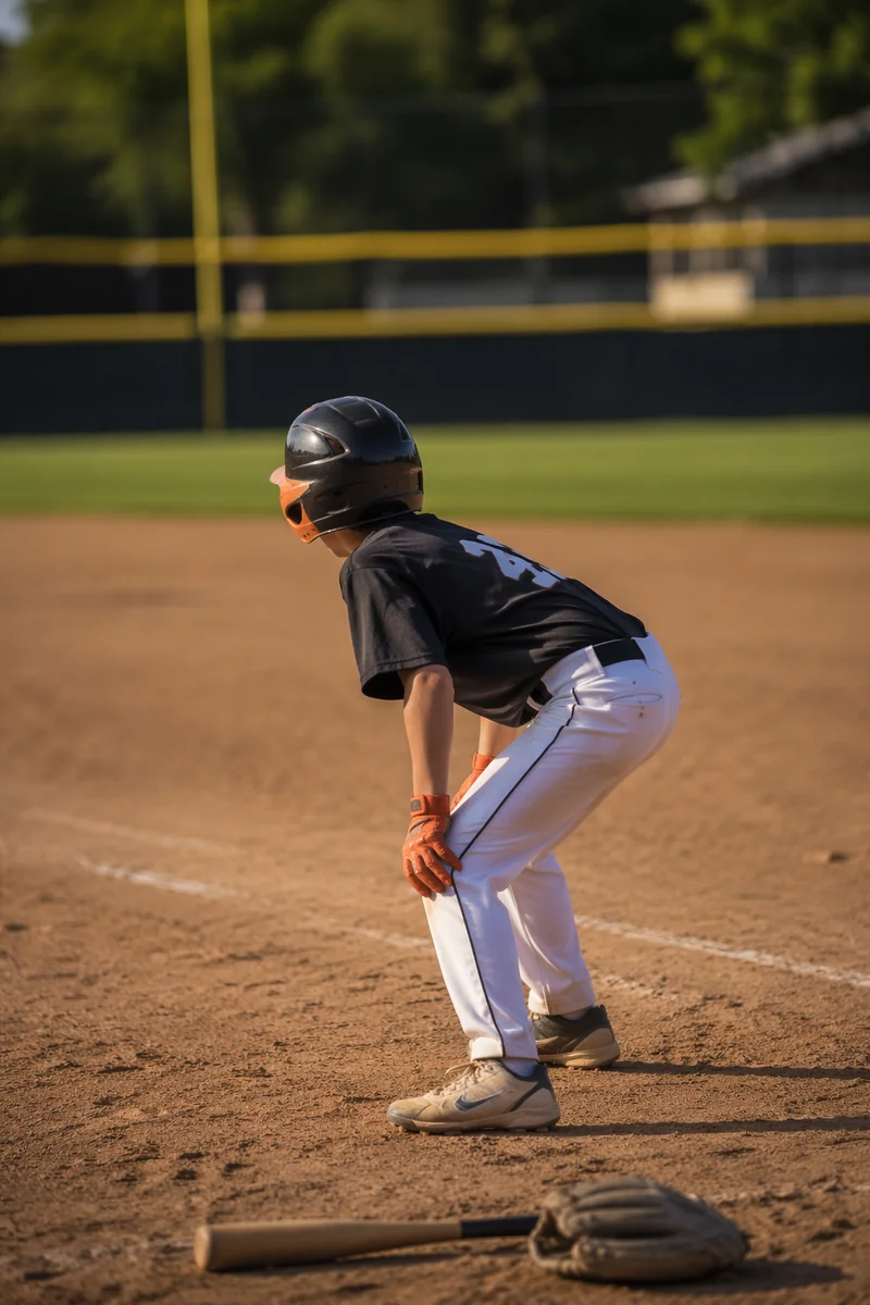 Youth Baseball Player Ready on Diamond