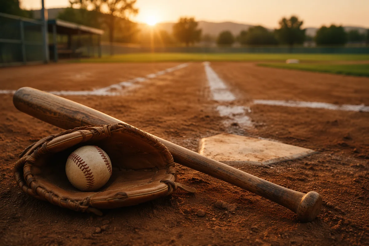 Baseball Bat and Glove at Golden Hour