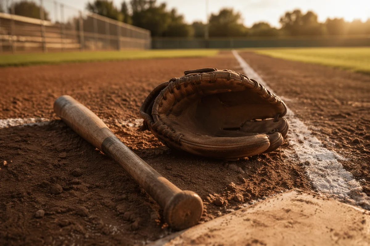Baseball Bat and Glove at Home Plate