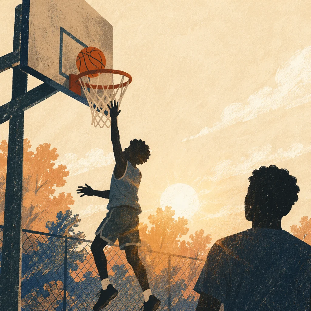 Golden Hour Basketball Layup Silhouette