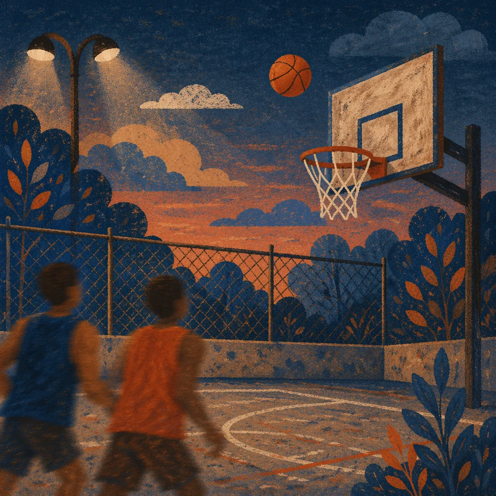 Twilight Basketball Hoop on Neighborhood Court