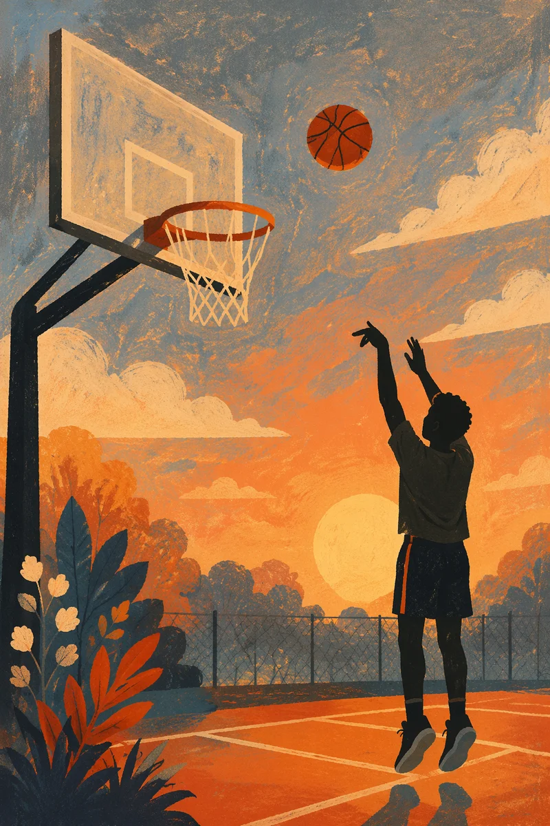 Golden Hour Basketball Jump Shot Silhouette