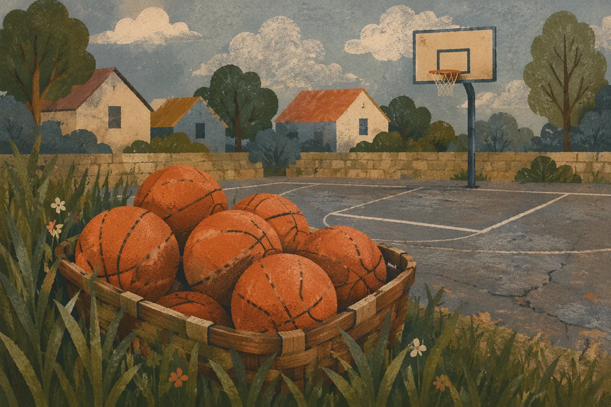 Worn Basketballs Beside Outdoor Neighborhood Court