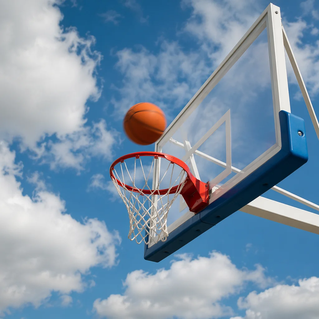 Outdoor Basketball Hoop Under Bright Sky