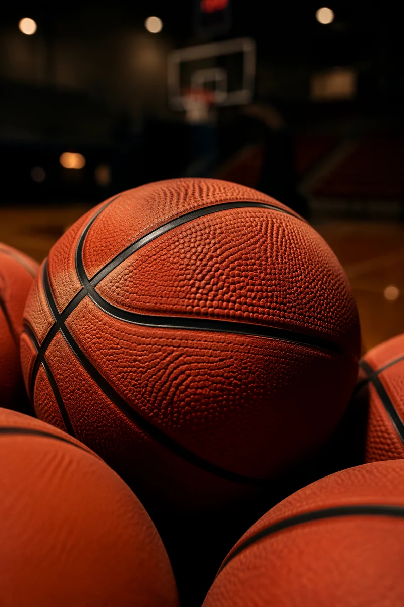 Basketballs in Dim Indoor Gym
