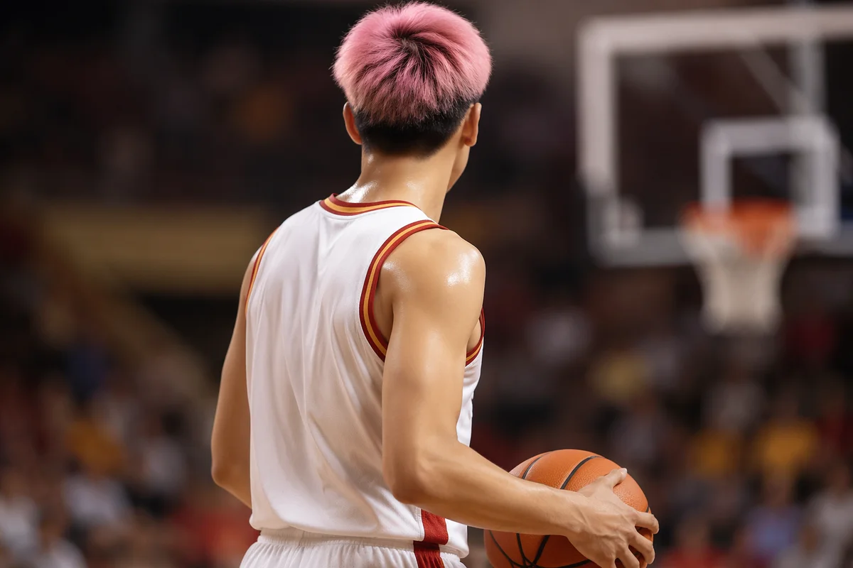 Focused Basketball Player Near Arena Hoop