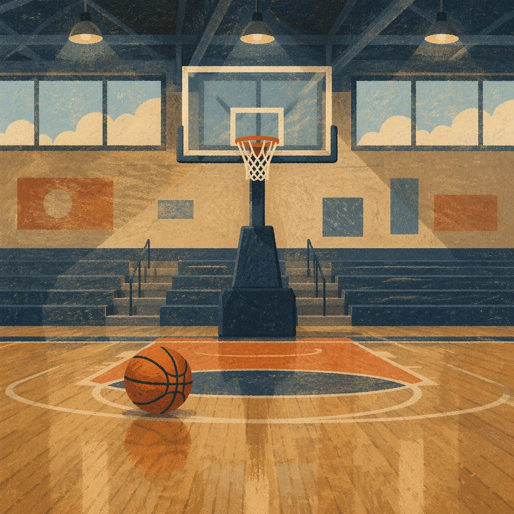 Quiet Indoor Basketball Hoop Before Game