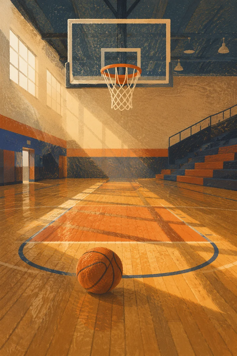 Quiet Indoor Basketball Hoop Before Practice