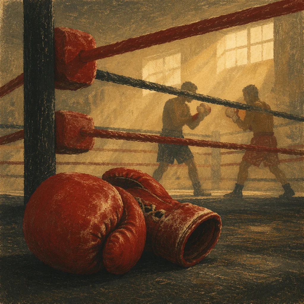 Red Boxing Gloves in Dawn Ring