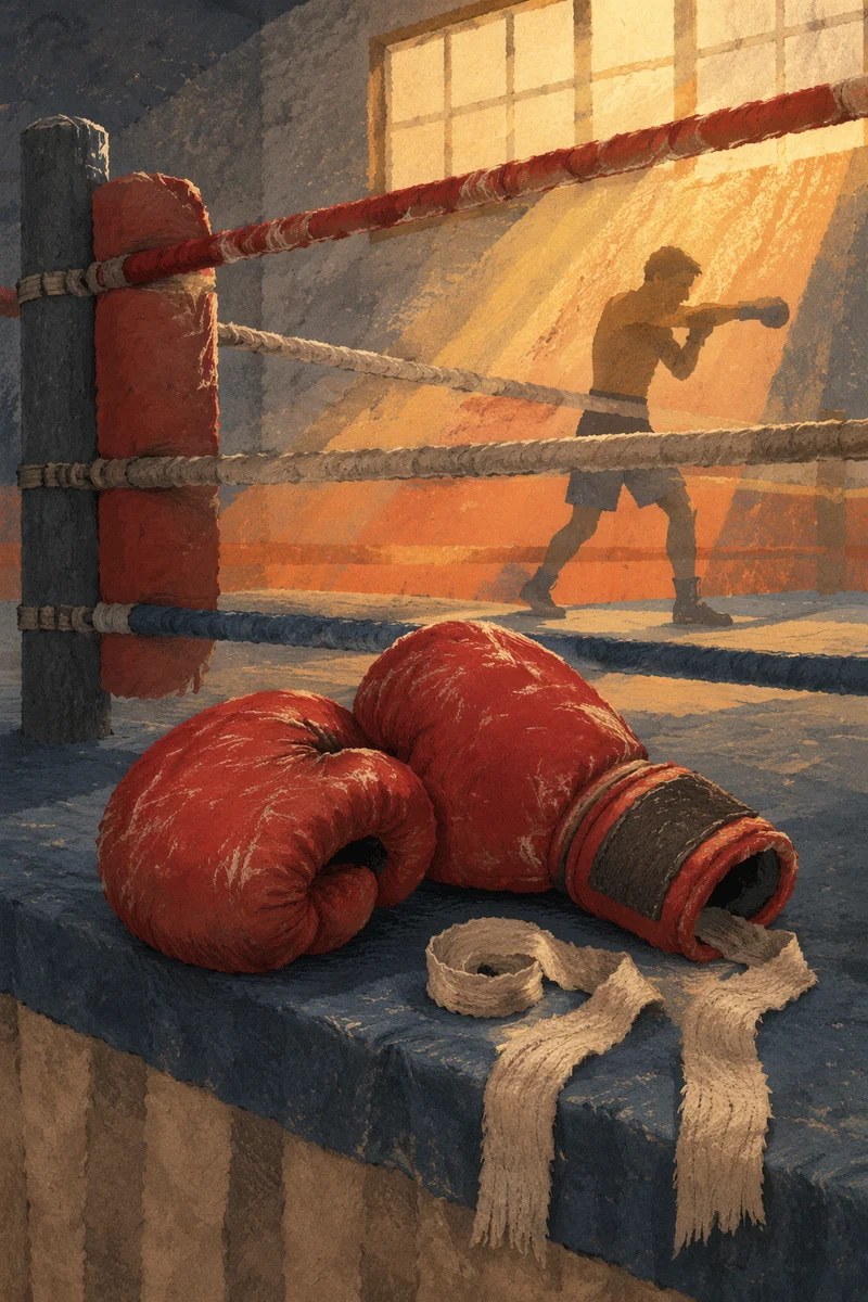 Worn Red Boxing Gloves at Dawn