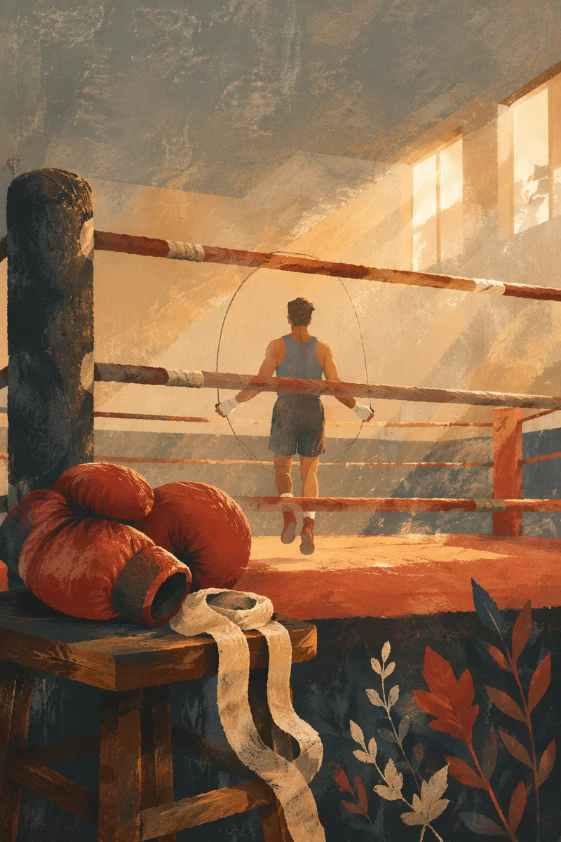 Dawn Boxing Training in Quiet Gym