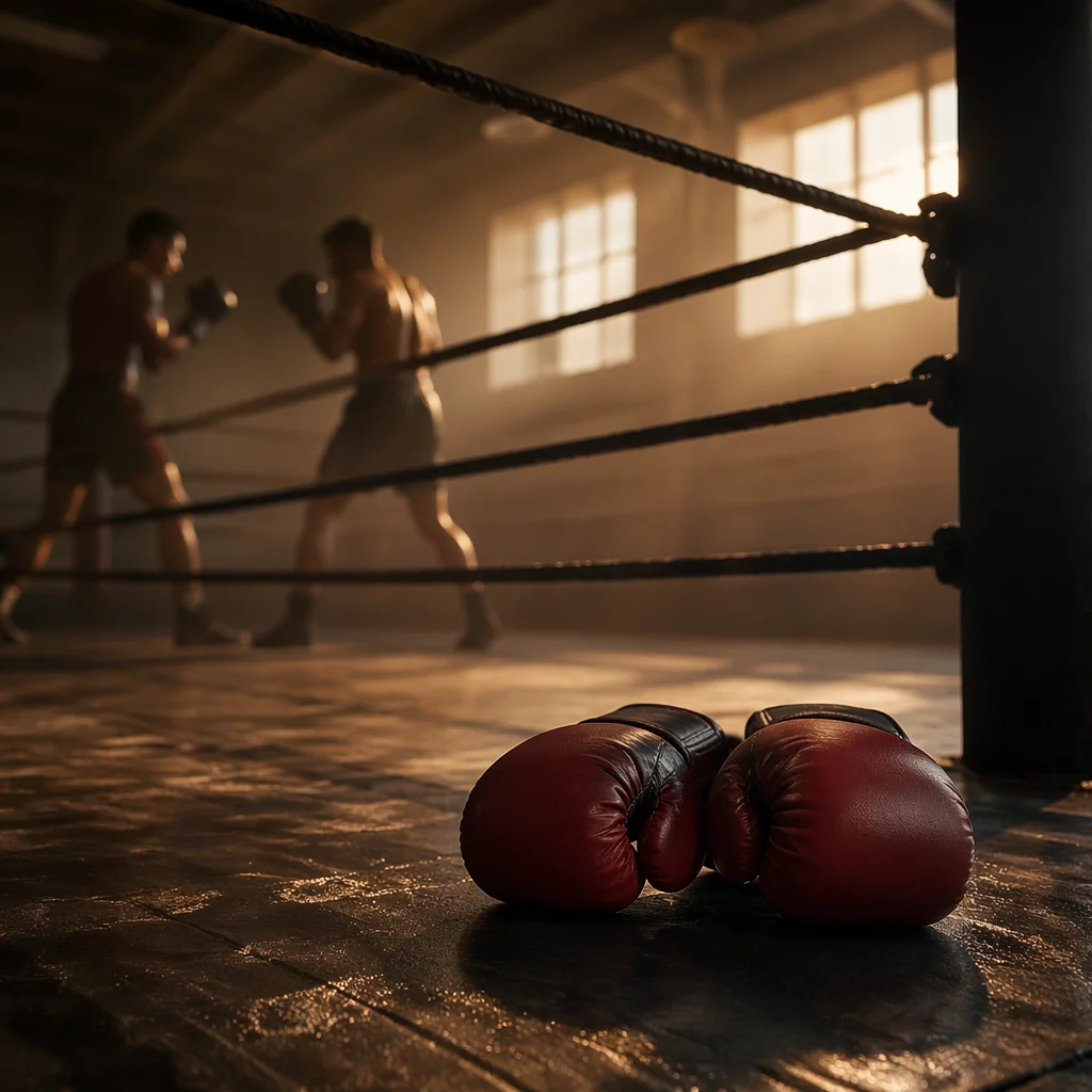 Red Boxing Gloves in Dawn Ring