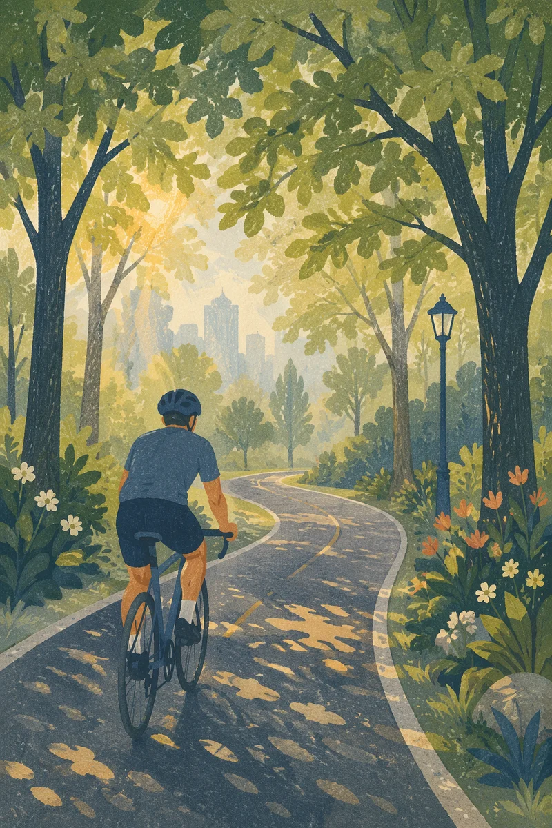 Morning Cyclist on Winding Park Path