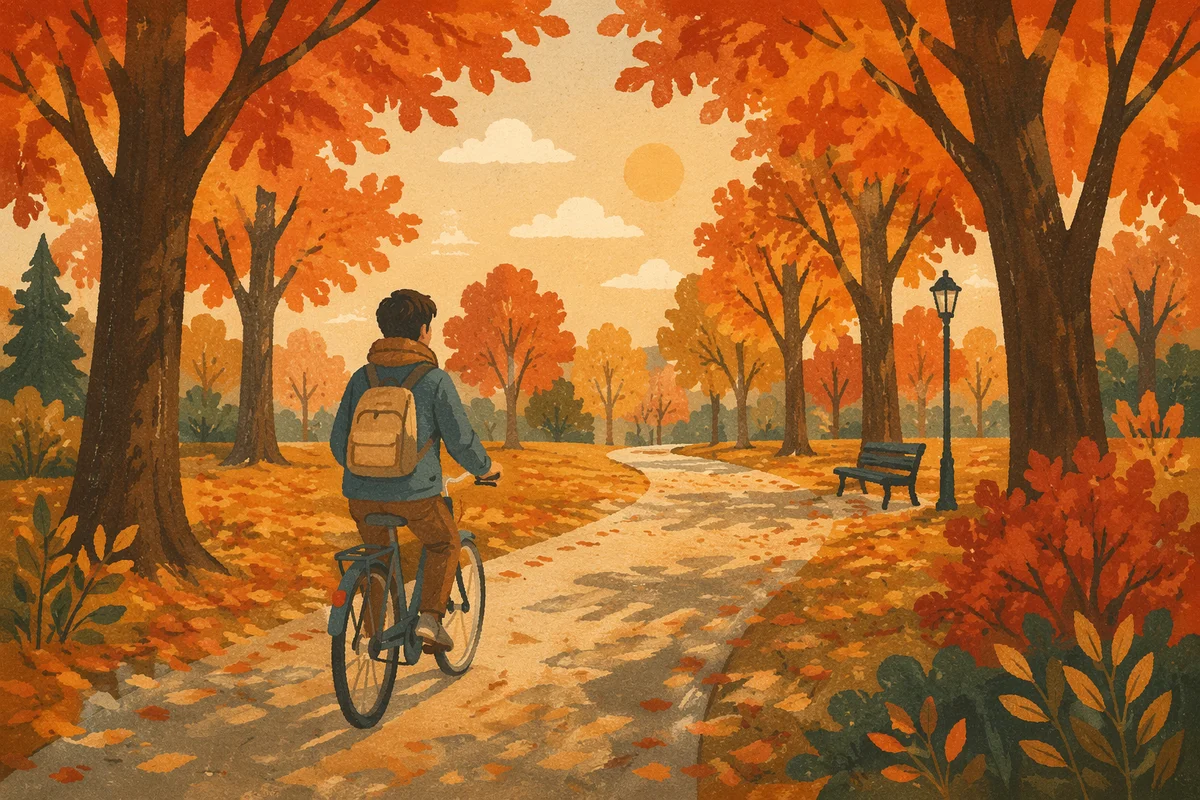 Autumn Park Cycling Path at Sunset
