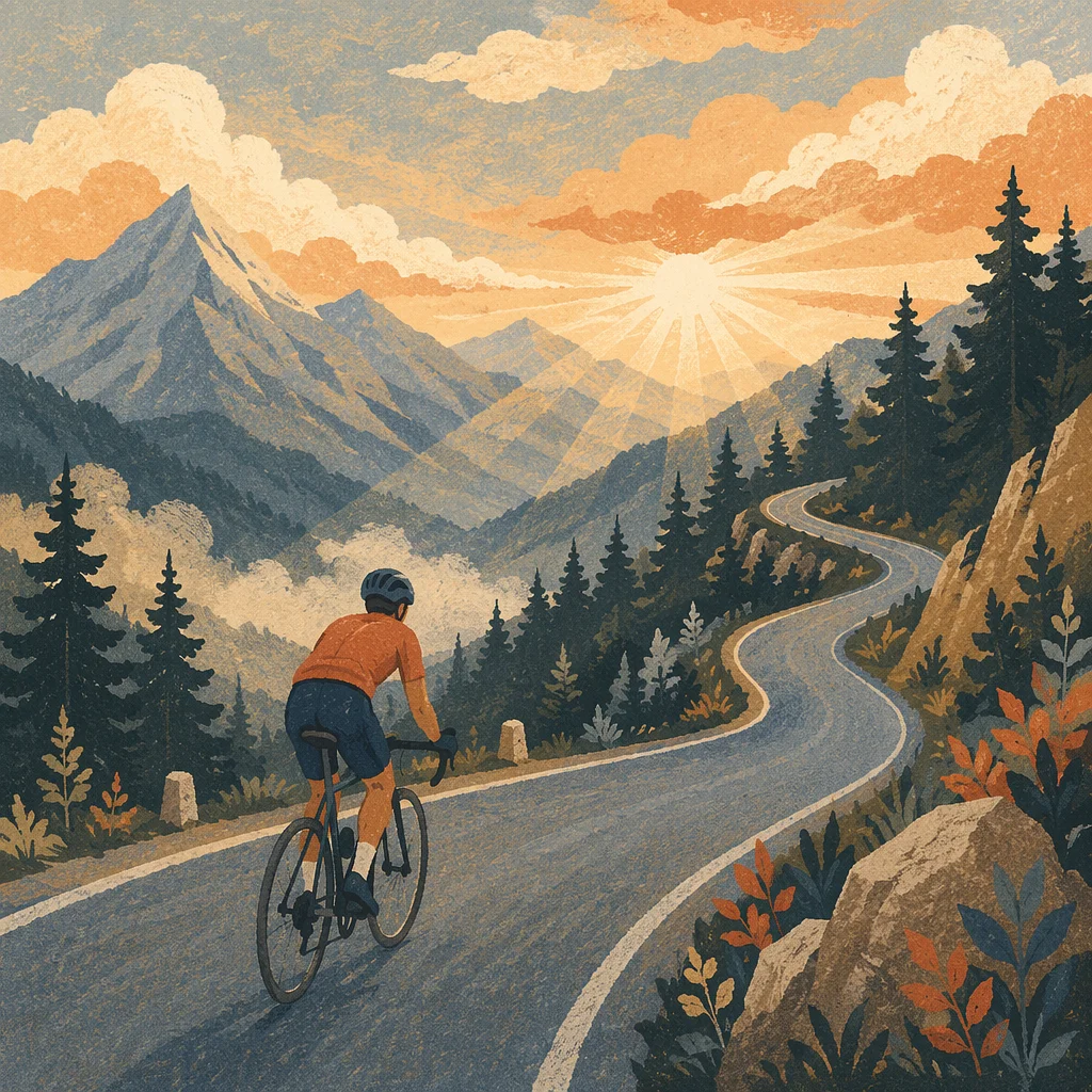Mountain Road Cyclist at Sunrise