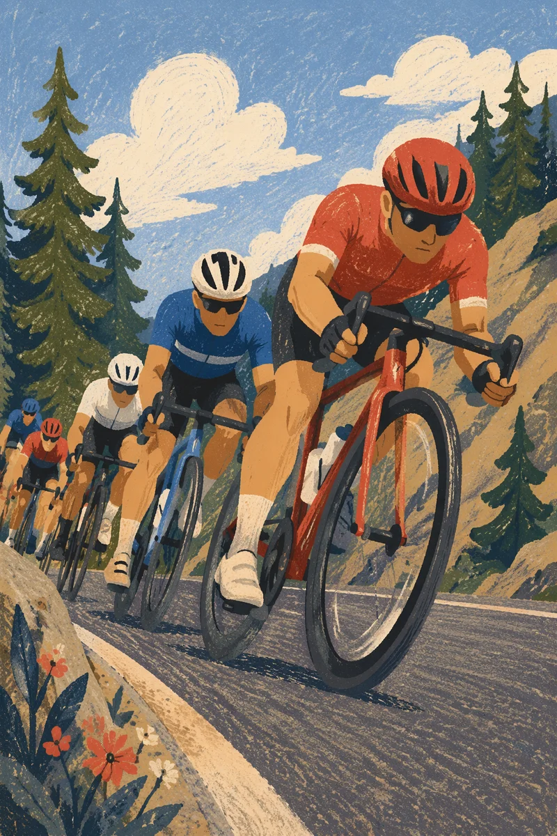 Mountain Road Cyclists Racing Uphill