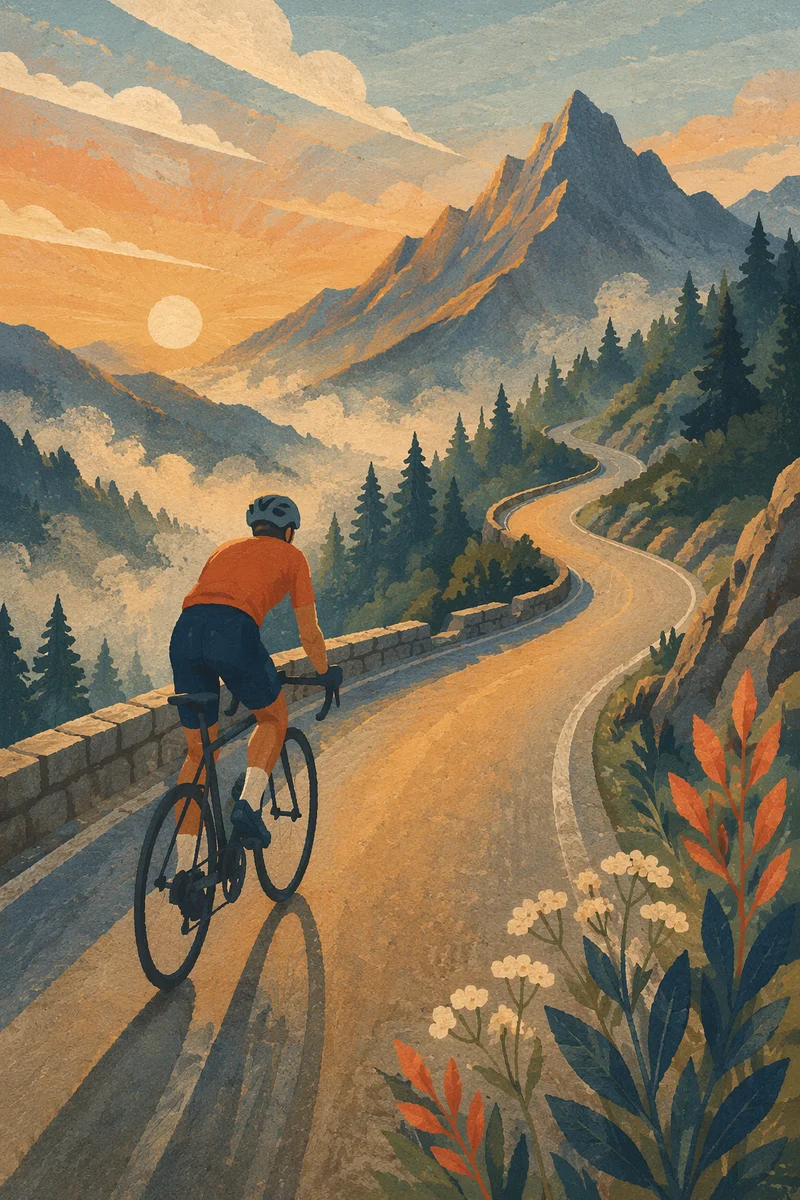 Sunrise Mountain Road Cyclist in Quiet Endurance