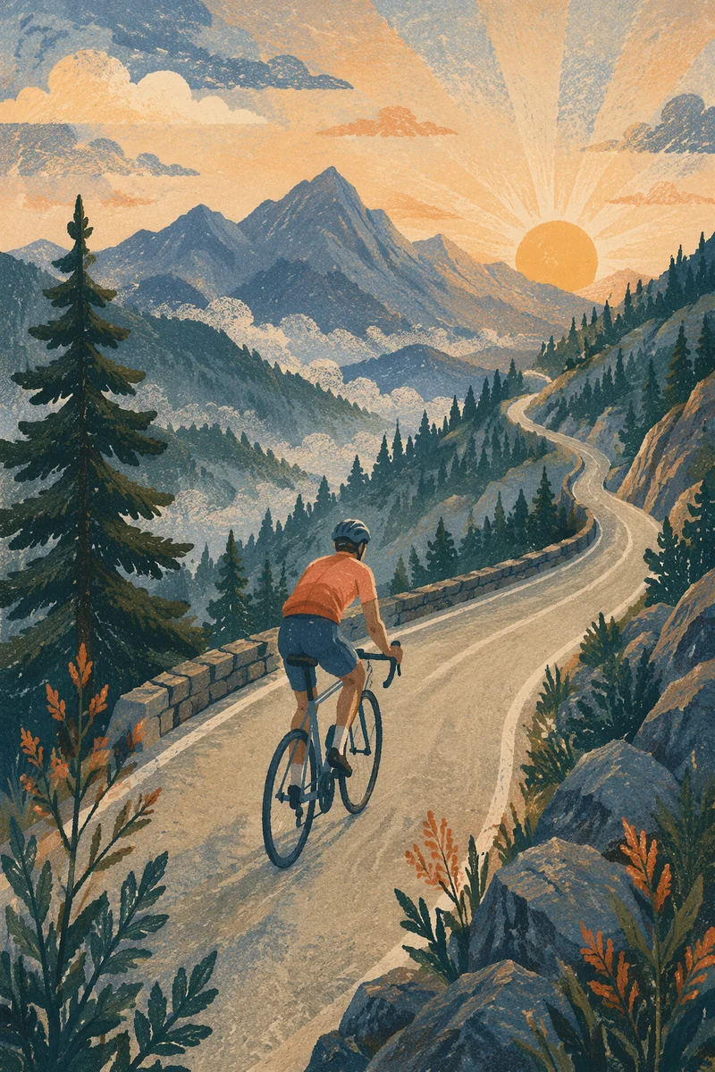 Mountain Road Cyclist at Dawn