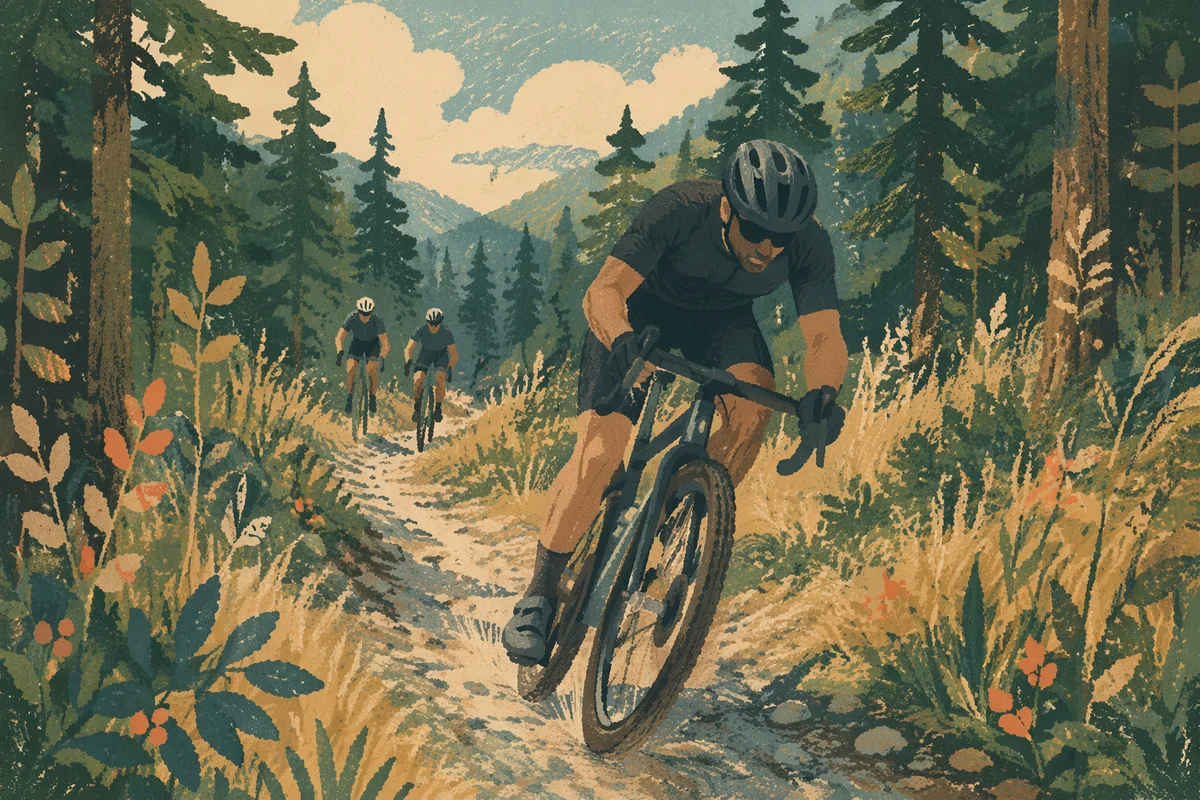 Mountain Road Cyclist on Forest Trail
