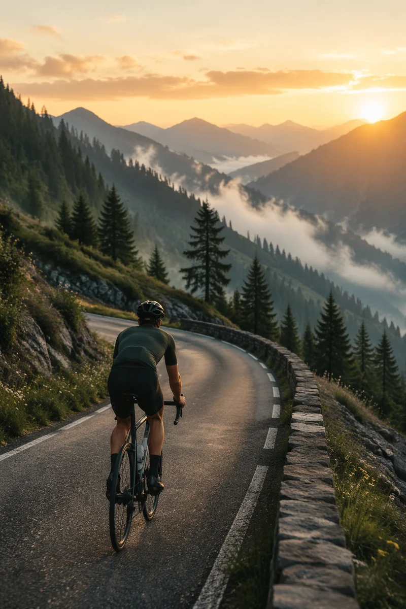 Mountain Road Cyclist at Golden Dawn
