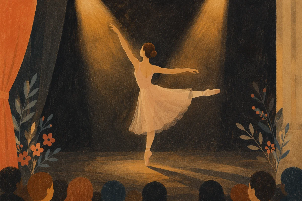 Graceful Ballet Prayer on Amber Stage