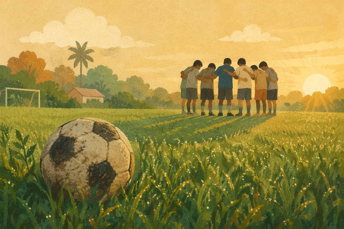Soccer Ball on Dewy Morning Field