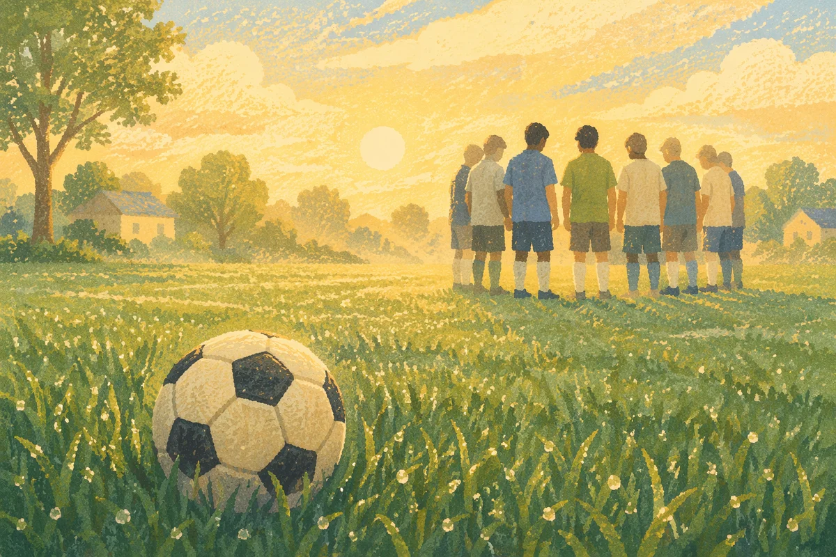 Morning Soccer Ball on Dewy Green Field