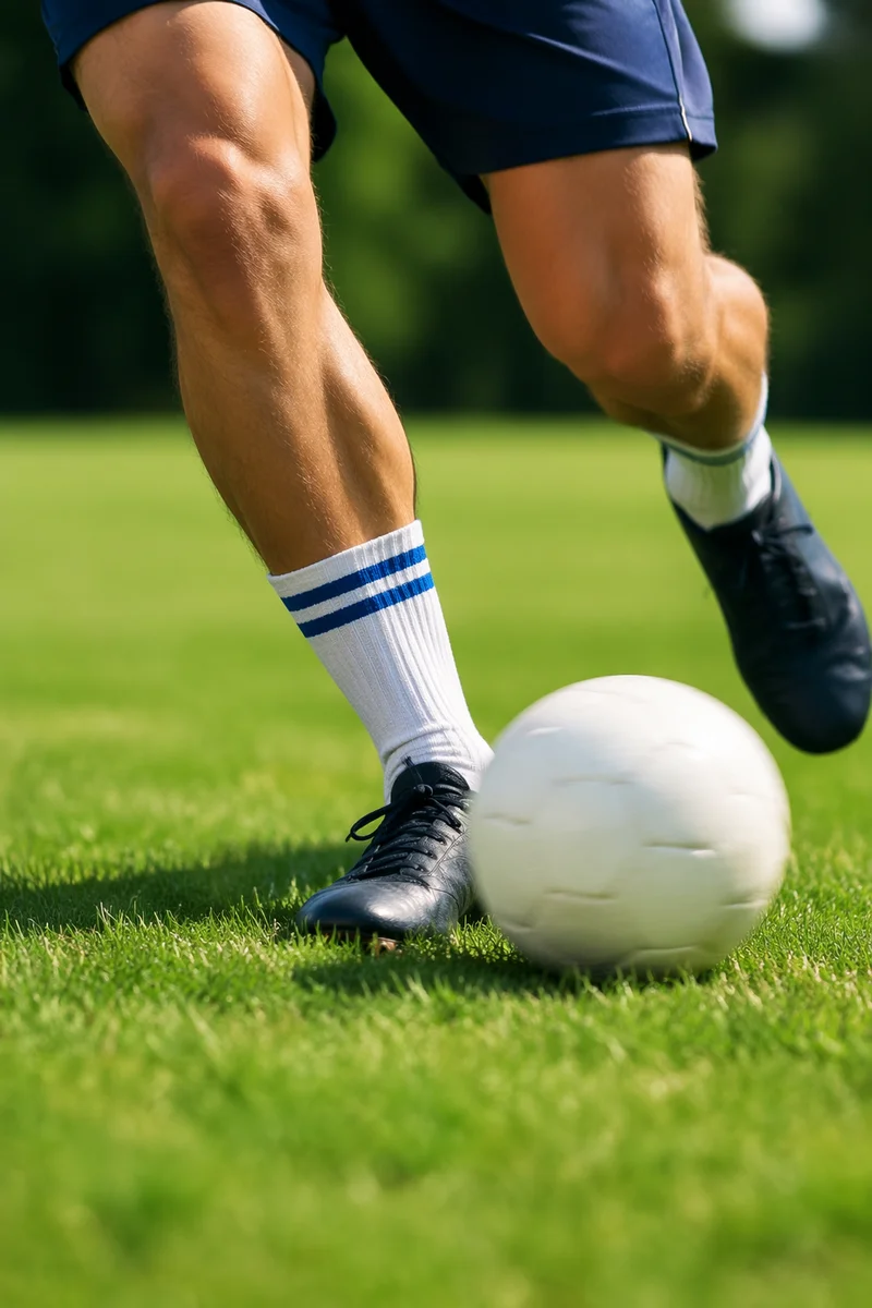 Soccer Player Dribbling on Green Grass