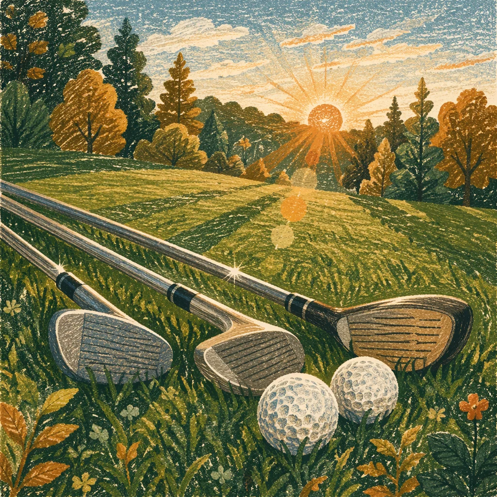 Sunlit Golf Clubs and Balls on Fairway