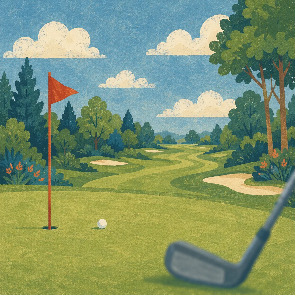Peaceful Golf Green with Red Pin