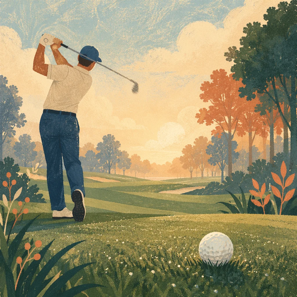 Morning Golf Swing on Dewy Green
