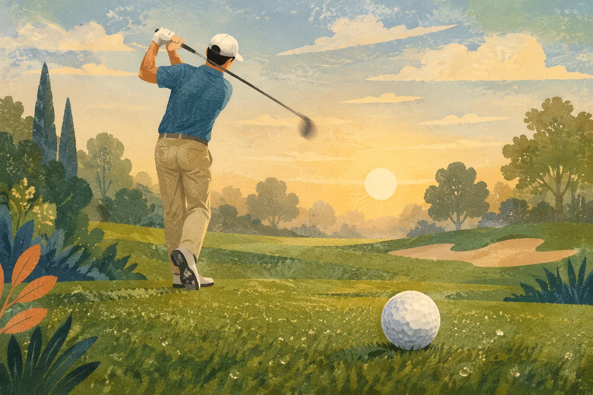 Sunrise Golf Swing on Dewy Green
