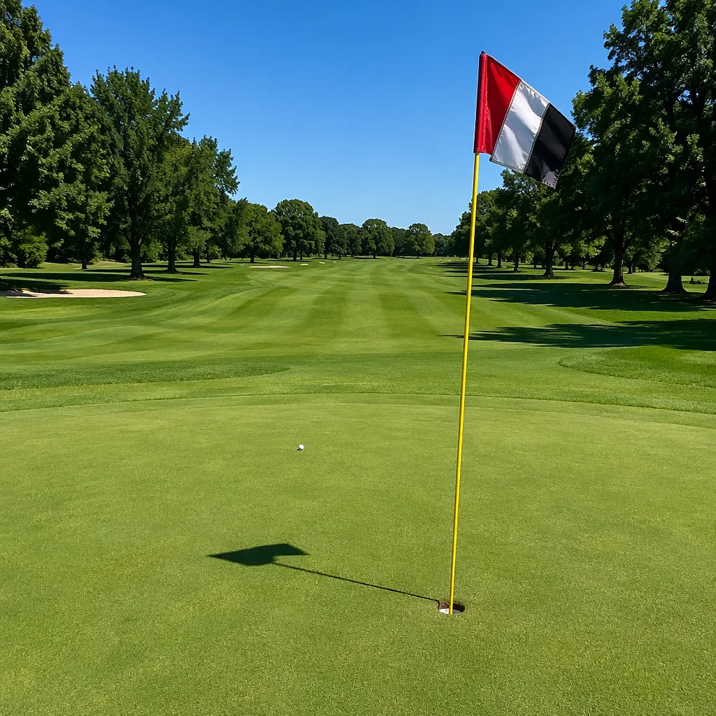 Quiet Summer Golf Green With Flagstick